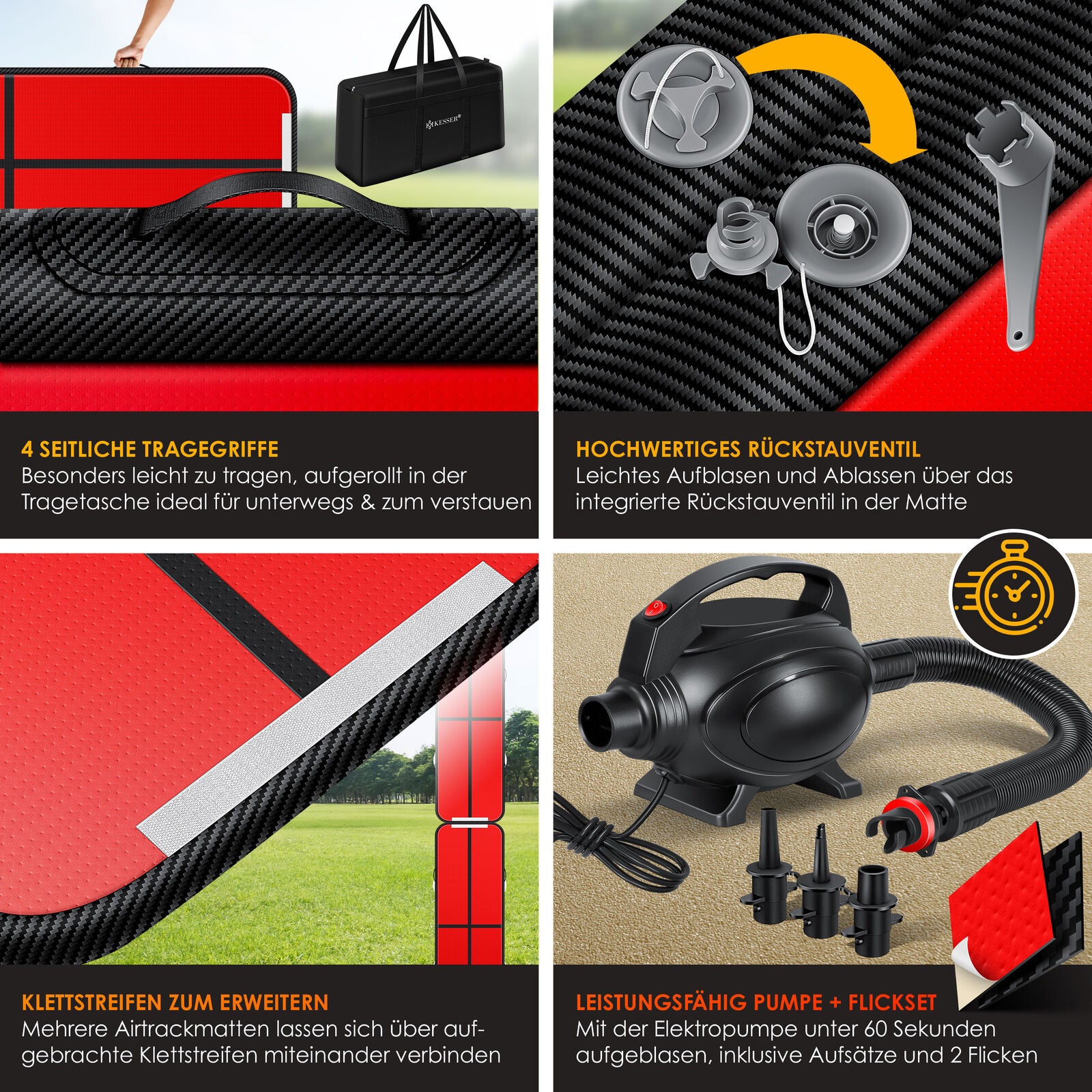 KESSER® Turnmatte Aufblasbar Air Track Matte Tumbling Gymnastikmatte Mit Pumpe