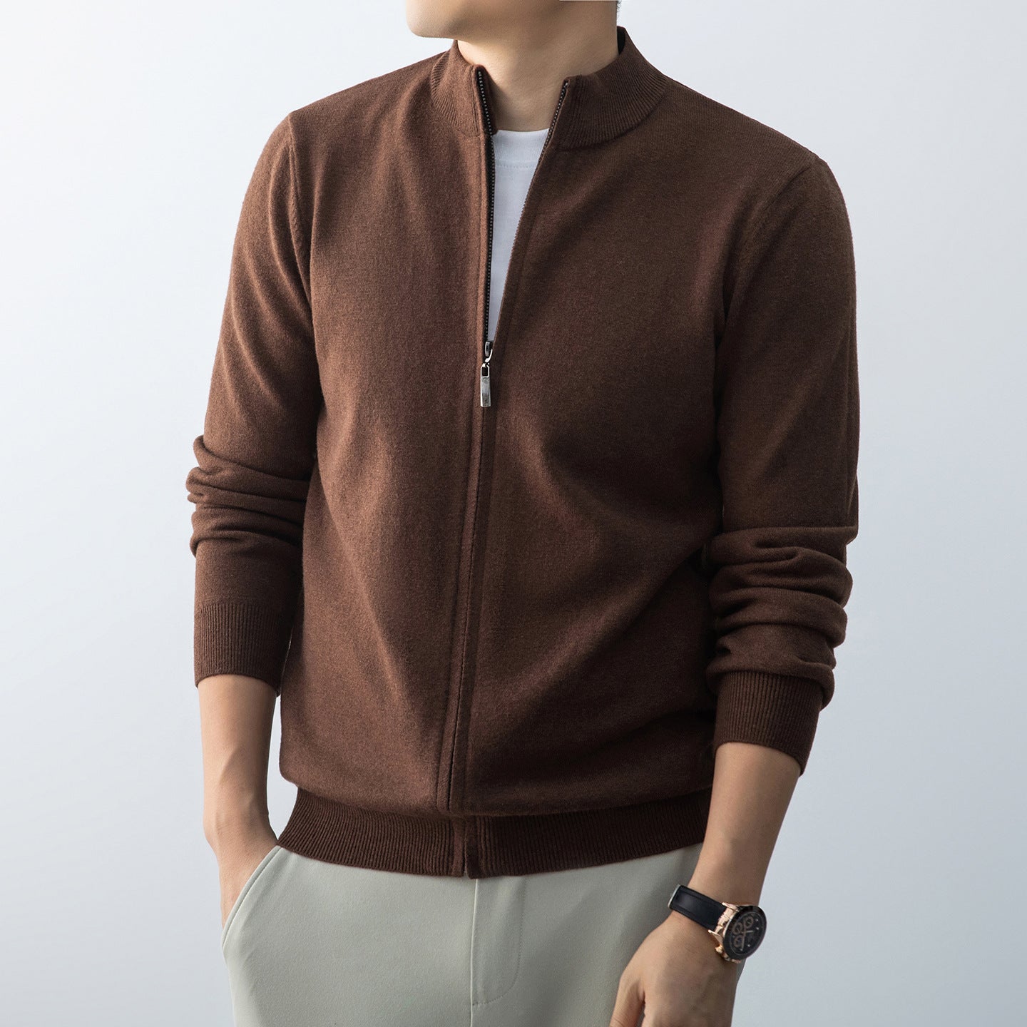 Commute Leisure New Men's Stand Collar Simple Outdoor Sweater