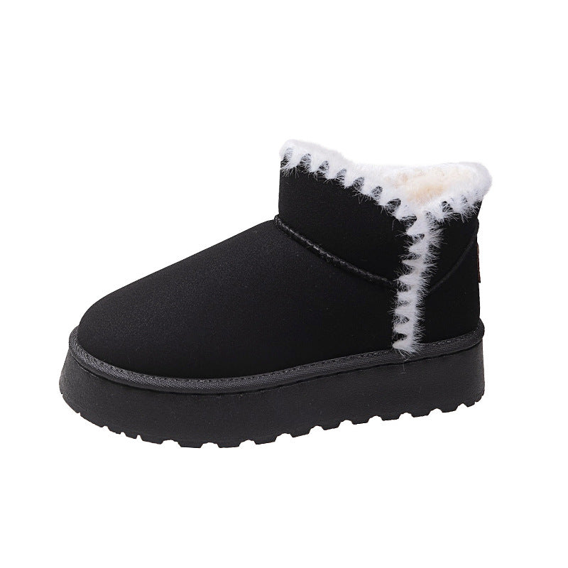 Fleece-lined Short Snow Boots Female Suede Round Toe