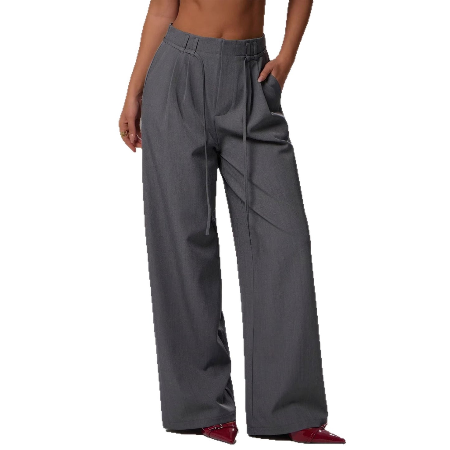 Draped Wide Leg Womens Casual Trousers