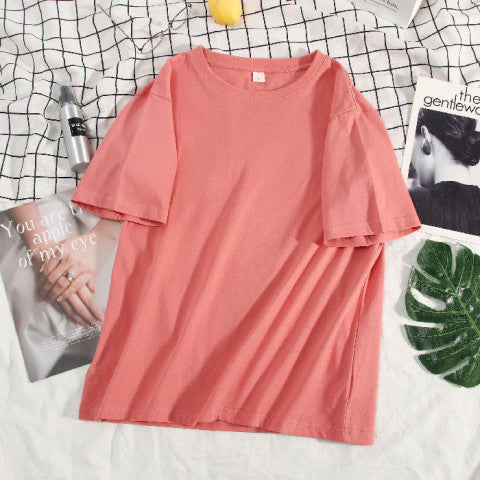 Women's Loose Solid Color Cotton Round Neck