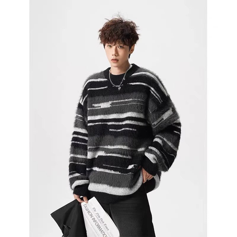 Color-block Striped Knitwear With A Loose And Relaxed Feel