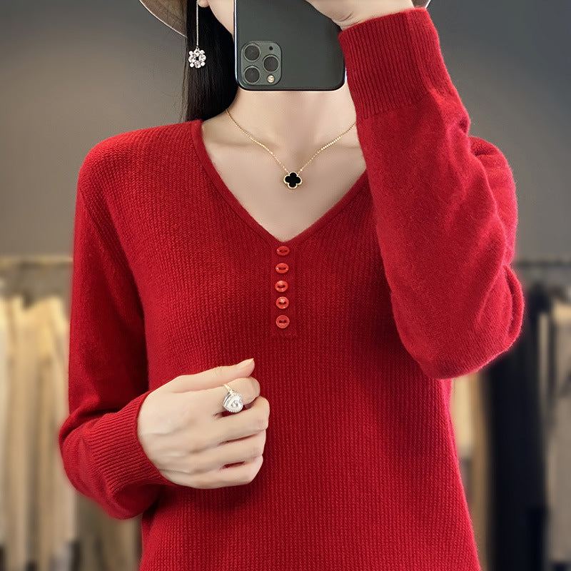 Women's Long-sleeved Sweater Top With Tie Buckle