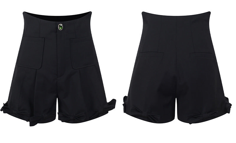 New High Waist Slim Fashion Shorts Decorated With Diamond Bows