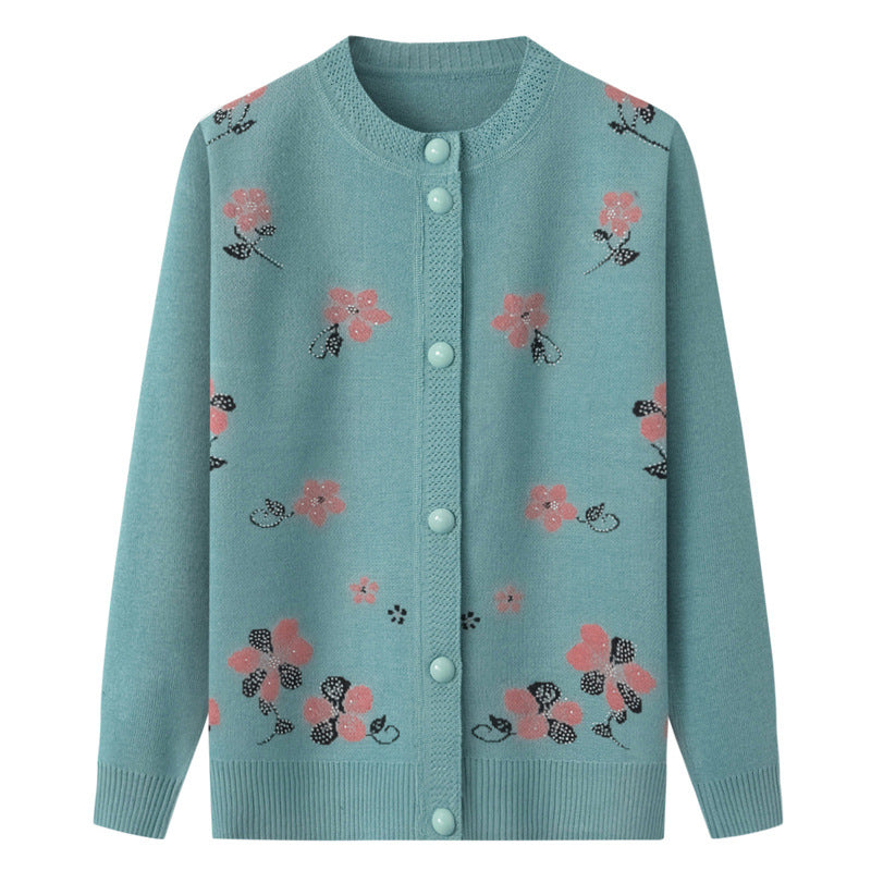 Thermal Underwear Fleece-lined Thickened Grandma Sweater Coat For Women