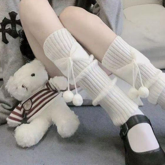 Girl's Fur Ball Bunching Socks Leg-shaping Mid-calf Foot Sock