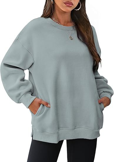 Rundhalset pullover til kvinder – Oversized løs sweatshirt i velour med lange ærmer