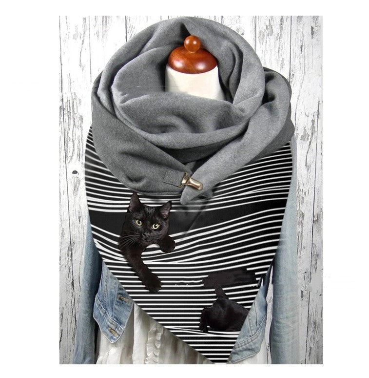 Fashion Casual Cat Print Thick Warm Shawl Scarf