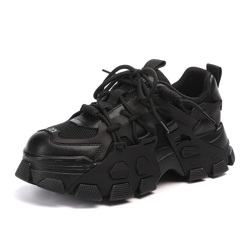 Colorblock Dad Shoes Women's Leather Thick Sole Mesh