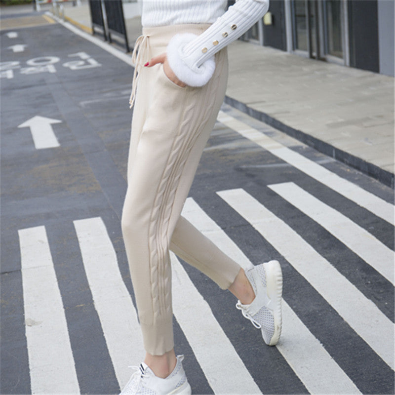 Knitted Harem Pants Fashion Solid Color Hemp Lace Thickening
