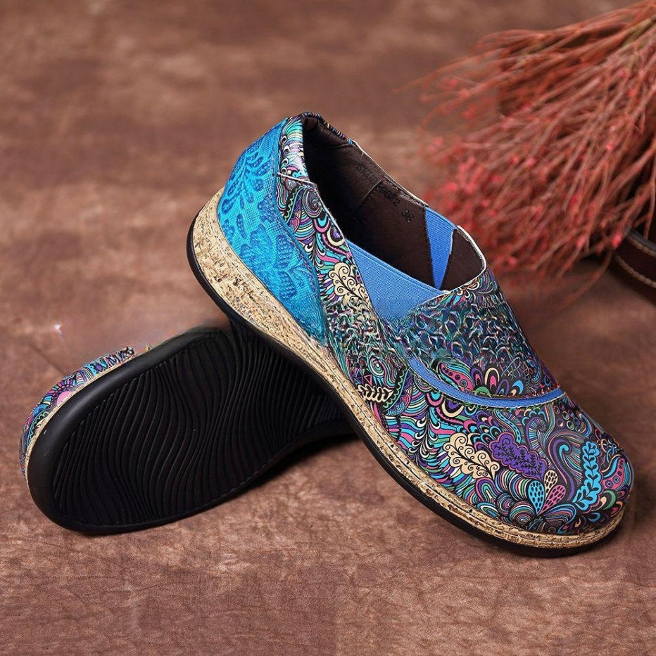 Ethnic Style Elastic Pumps Casual Large Size Slip-on Low-cut Vintage Flat Shoes