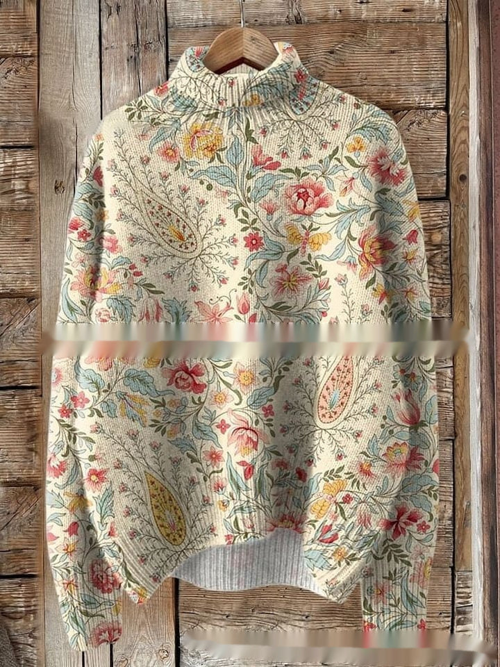 Printing Casual Cloak Turtleneck Pullover Women Abstract