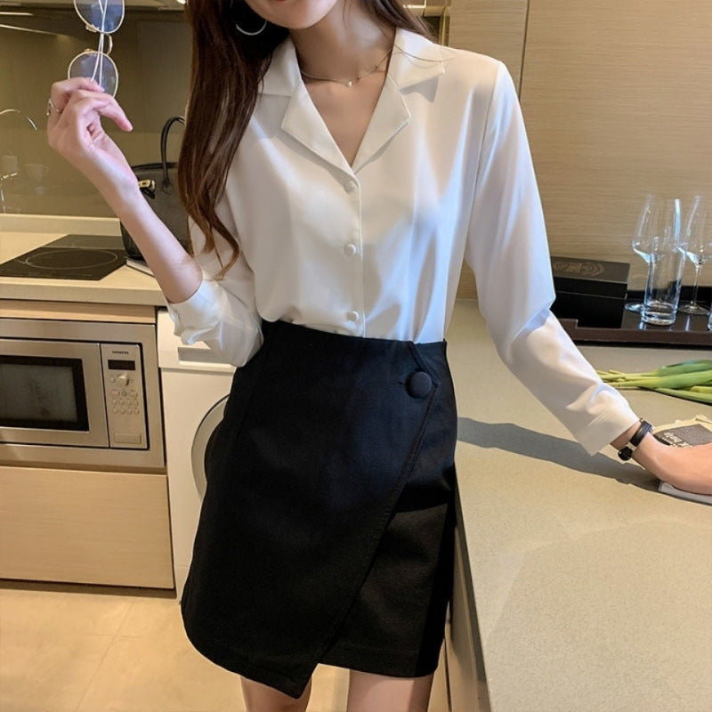 Women's Solid Color Buttons Loose Chiffon Shirt