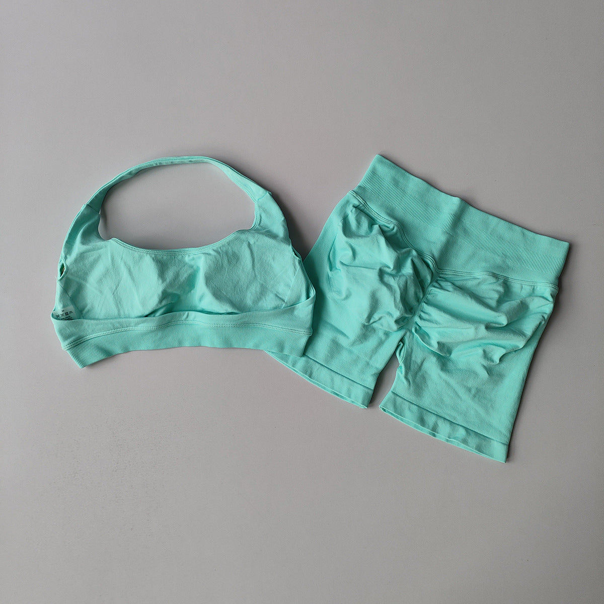 Silk Halter Bra And Peach-butt Shorts Yoga Set