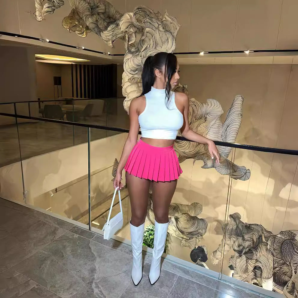 Solid-color Mini Pleated Skirt