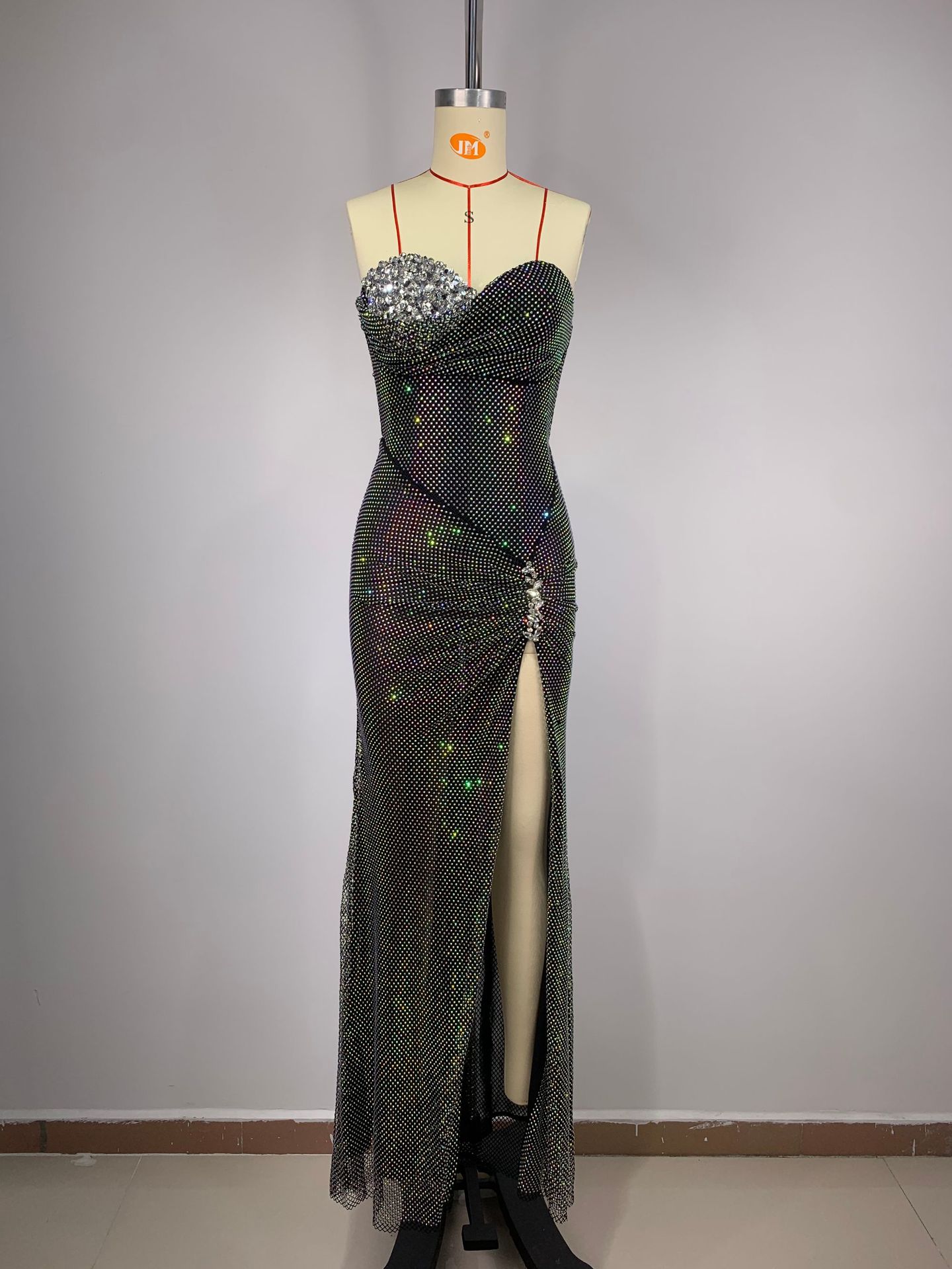 Tube Top Bright Sequin Mesh Rhinestone Handmade Fishbone Slim Dress