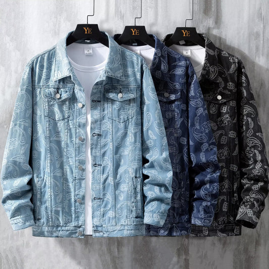 Printed Jacquard Fashion Casual All-matching Personality Trend Men's Coat