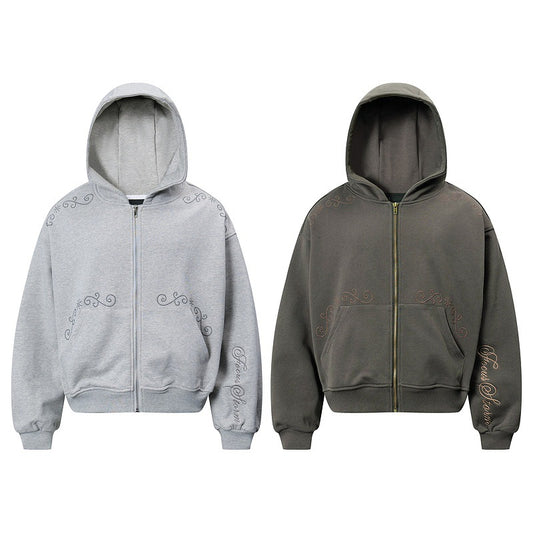 Mænds og kvinders ensartede enkle nitte lynlås afslappet løstsiddende hættetrøje sweatshirt jakke
