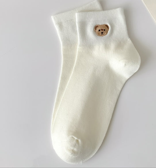 Bear Embroidery Socks Women's Cute Cartoon Teenage Girl Short Tube