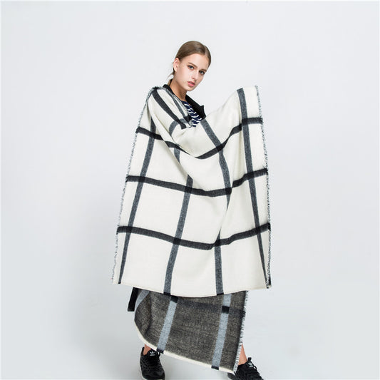 Black And White Double Sided Faux Cashmere Scarf