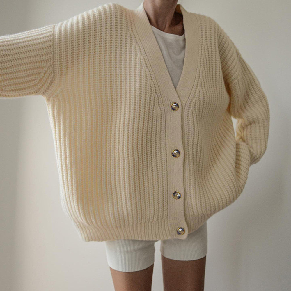 Comfortable Casual V-Neck Loose Sweater Solid Color