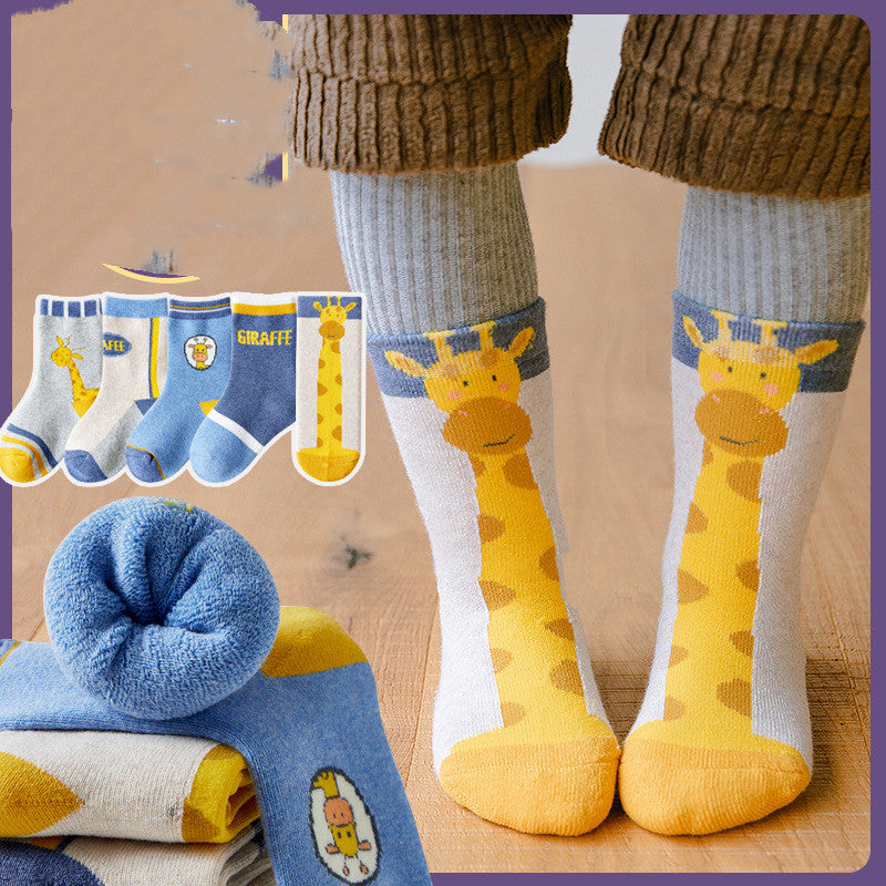 Children's Padded Terry-in-tube Baby Cotton Socks Cartoon Giraffe Towel