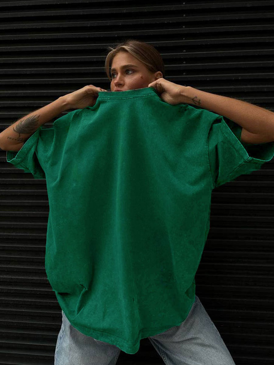 Washed Old Short-sleeved T-shirt European And American Relaxed Casual Round Neck