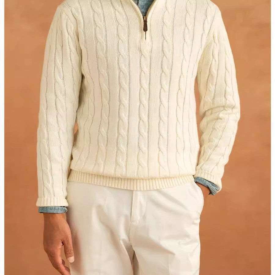 Langærmet Pullover Halv Lynlås Snoet Casual Ensfarvet Herresweater