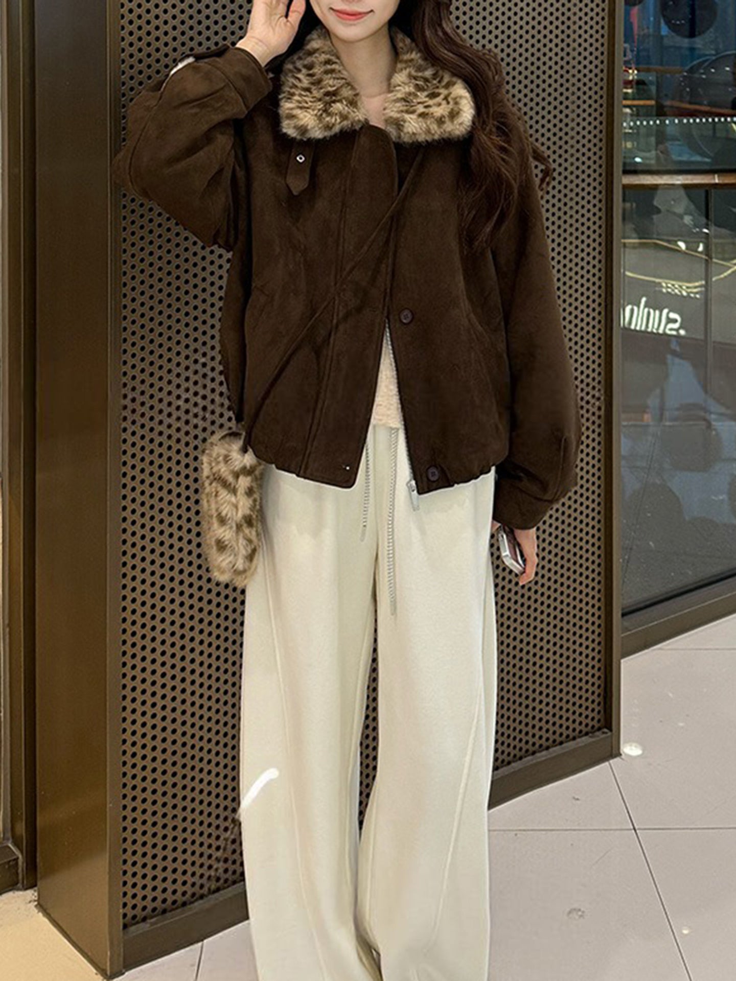 Fur-trimmed Oversized Lapel Design Fleece-lined Thickened Coat
