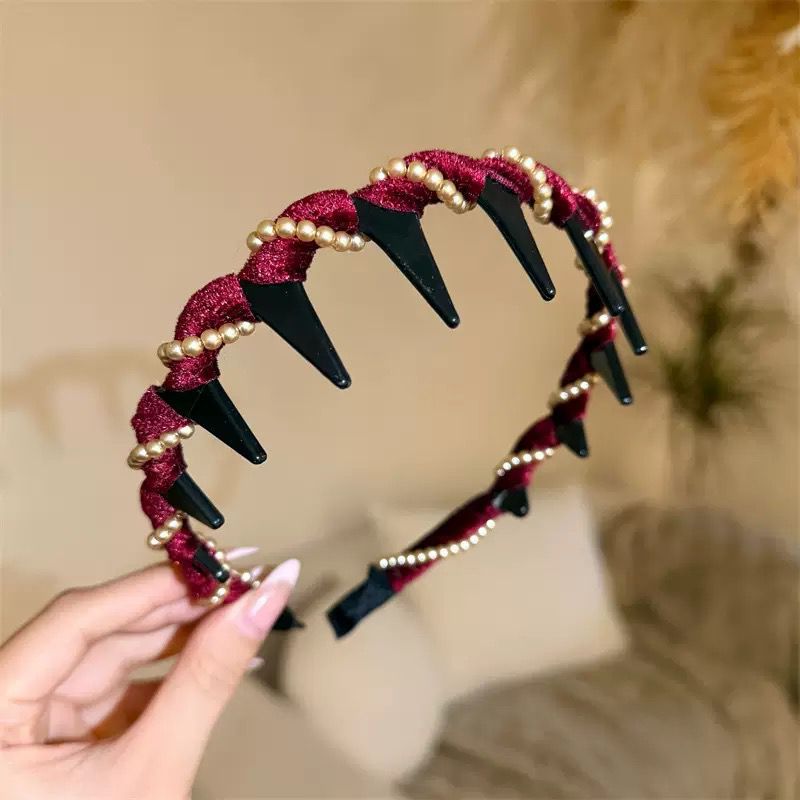 Velvet Rhinestone High Skull Top Wave Headband Female