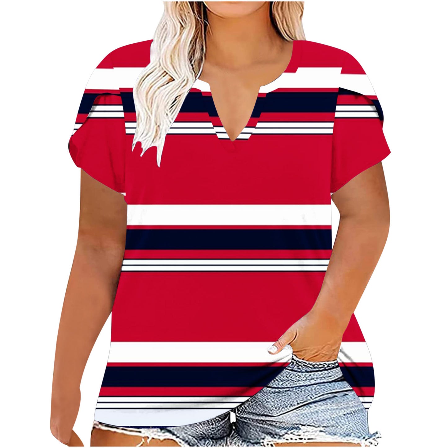 Women's V-neck Printed Short Sleeved Top