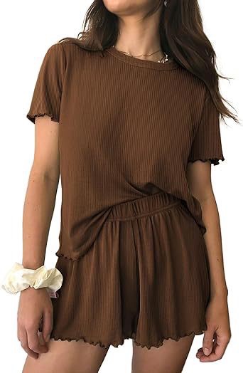 Relaxed Casual Cre Neck Short Sleeve Top And Shorts Set