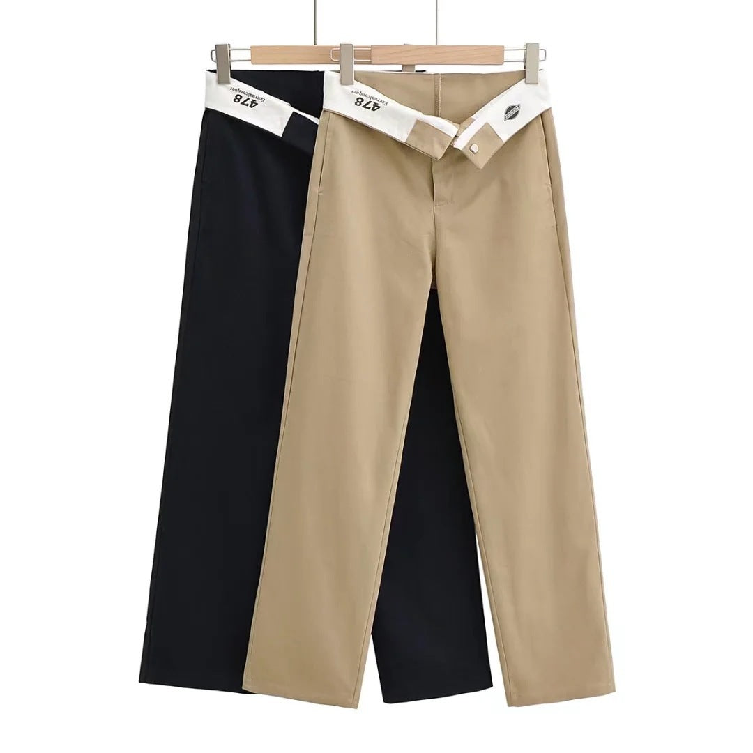 Women's Fashion Loose Turned Waist Wide Leg Pants