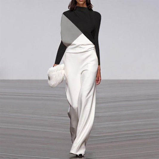 Black And White Color Matching Long Sleeve Creative Jumpsuit Amazon