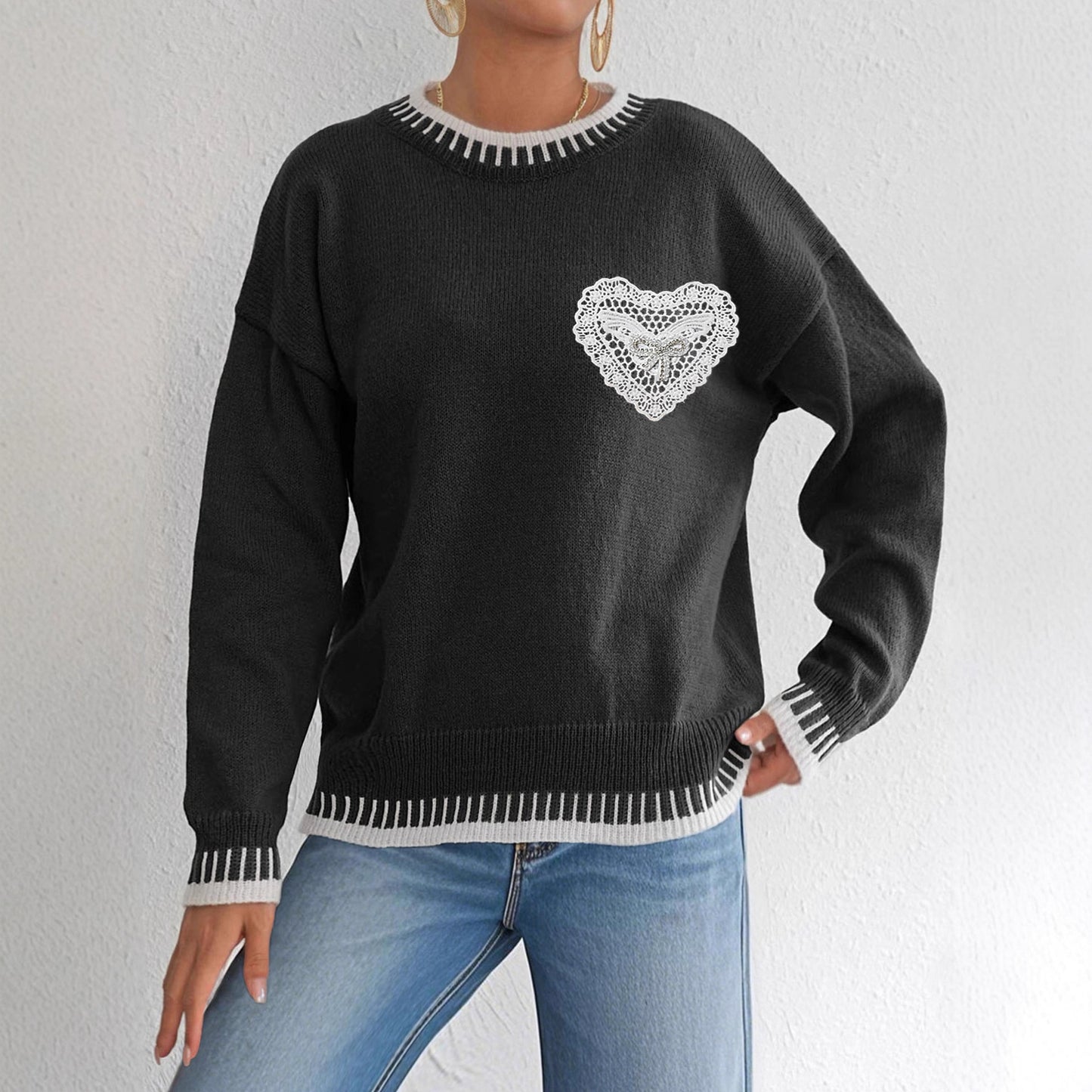 Women's Color Contrast Patchwork Pullover Loose Sweater