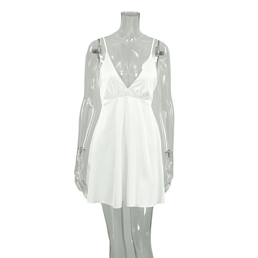 Hvid Camisole Sexet Sovekjole Løstsiddende Sexet Loungewear Snørelukning Forårsheldragt Pyjamas