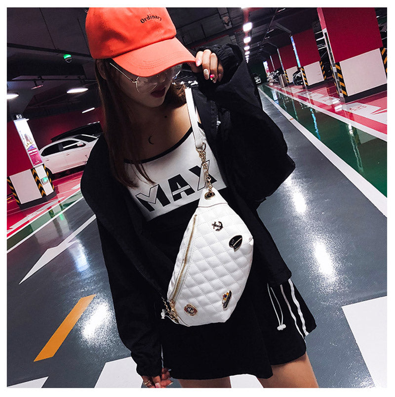 One-Shoulder Chest Seal Letter Chain Diagonal Bag