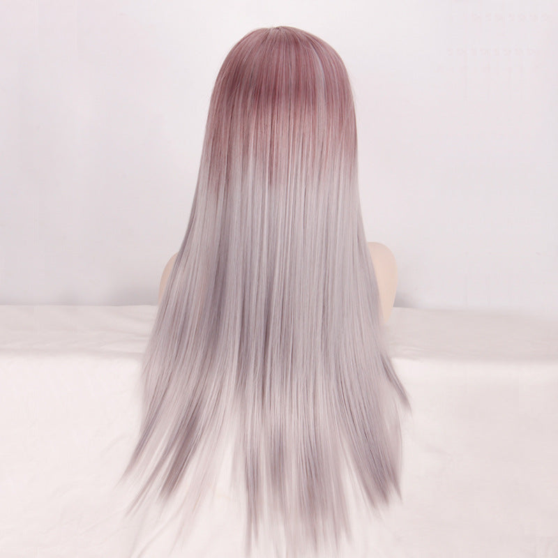 Women's wig mid-point gradient dyed long straight hair