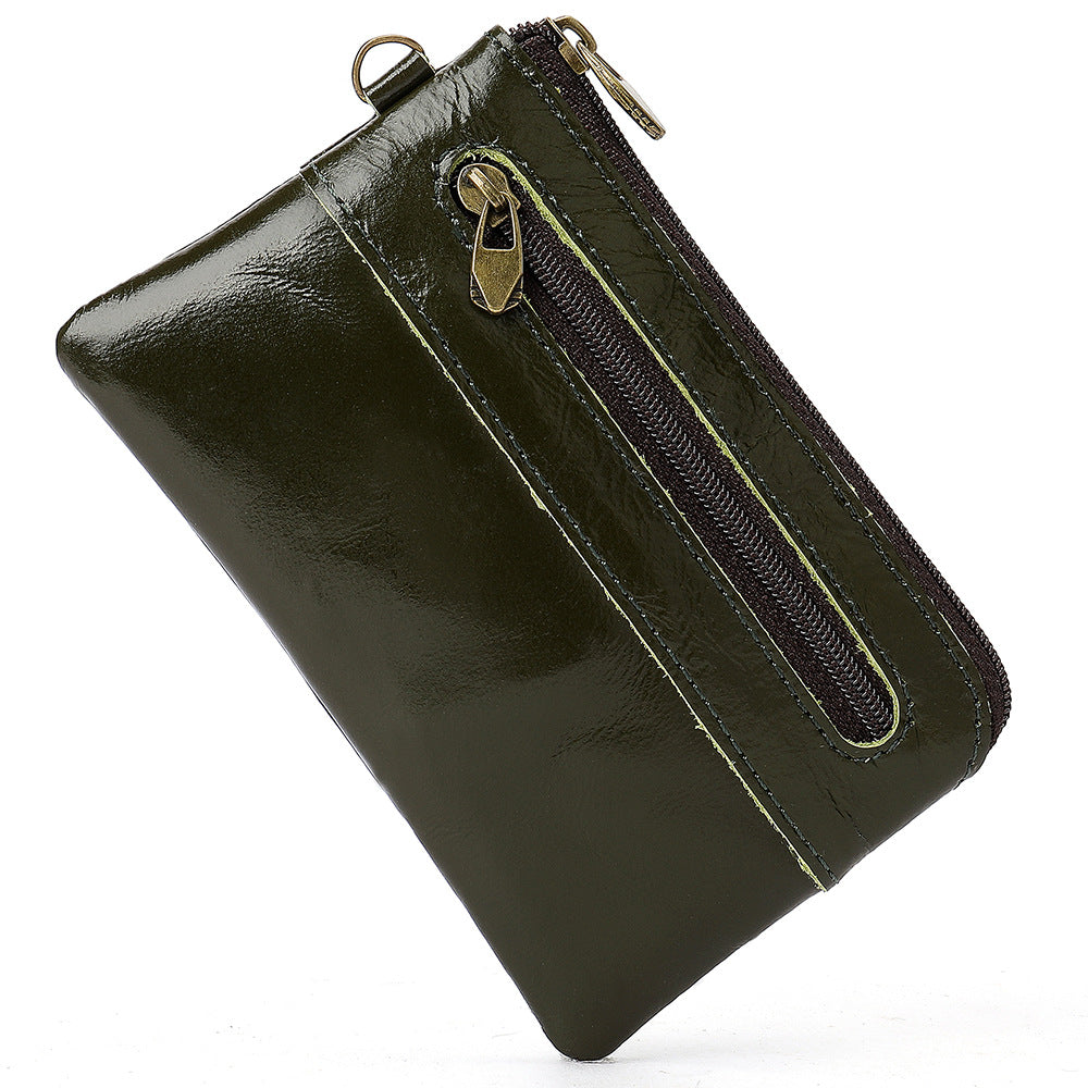 Vintage cowhide zipper card holder