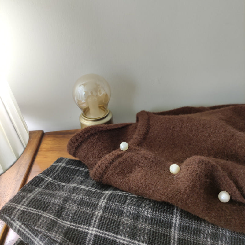 Women's Loose Pearl Button Sweater Coat