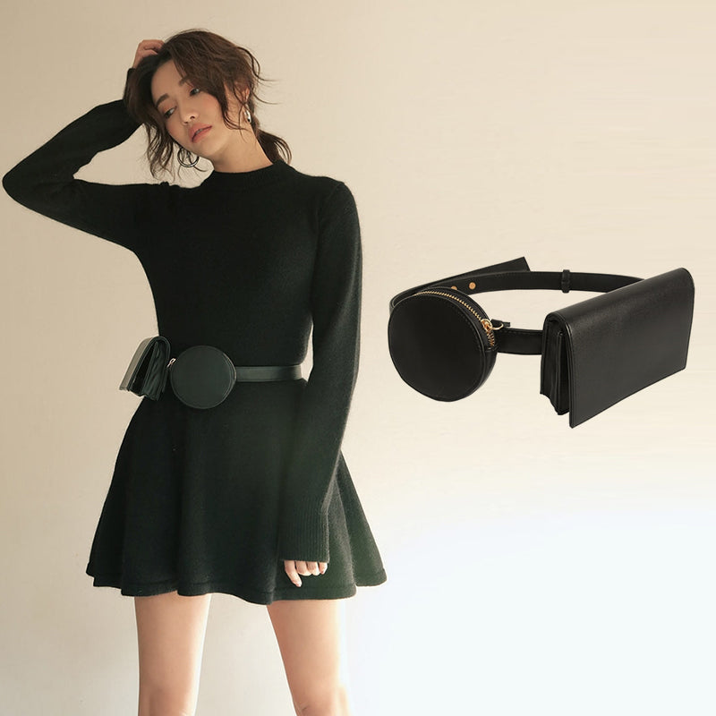 Patchwork color square round waist bag