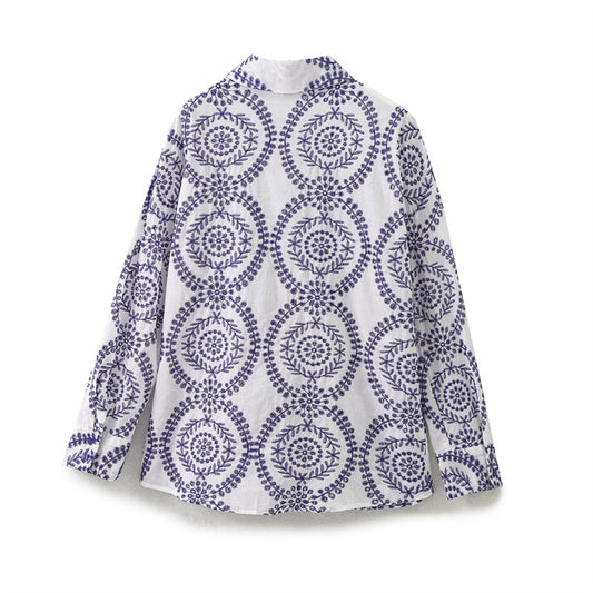 European And American Style Printed Floral Embroidered Top