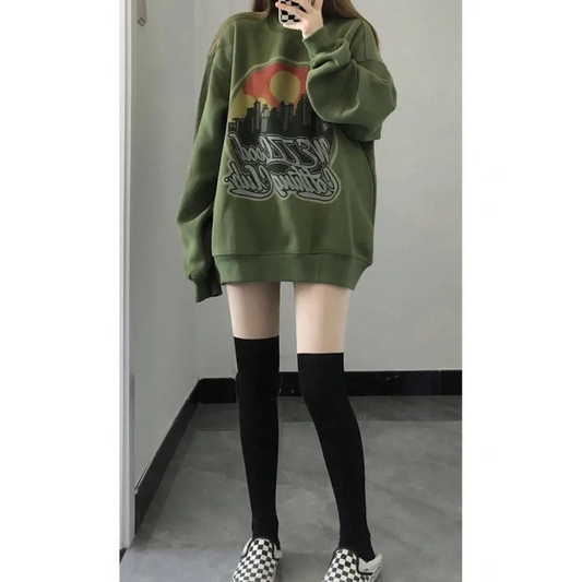 Lazy Wind Hoodless Fleece Thickened Dark Green Top