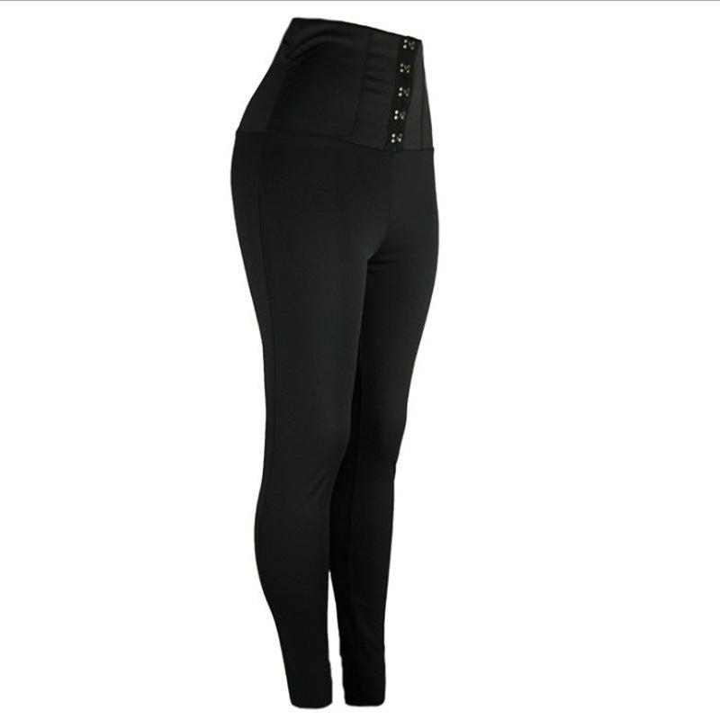 Fashion High Waist Black Color  Length Pants Trousers