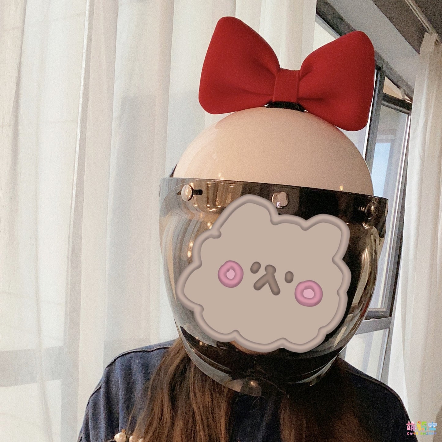 Motorcycle Helmet Ornaments Space Cotton Bow Cute Girl
