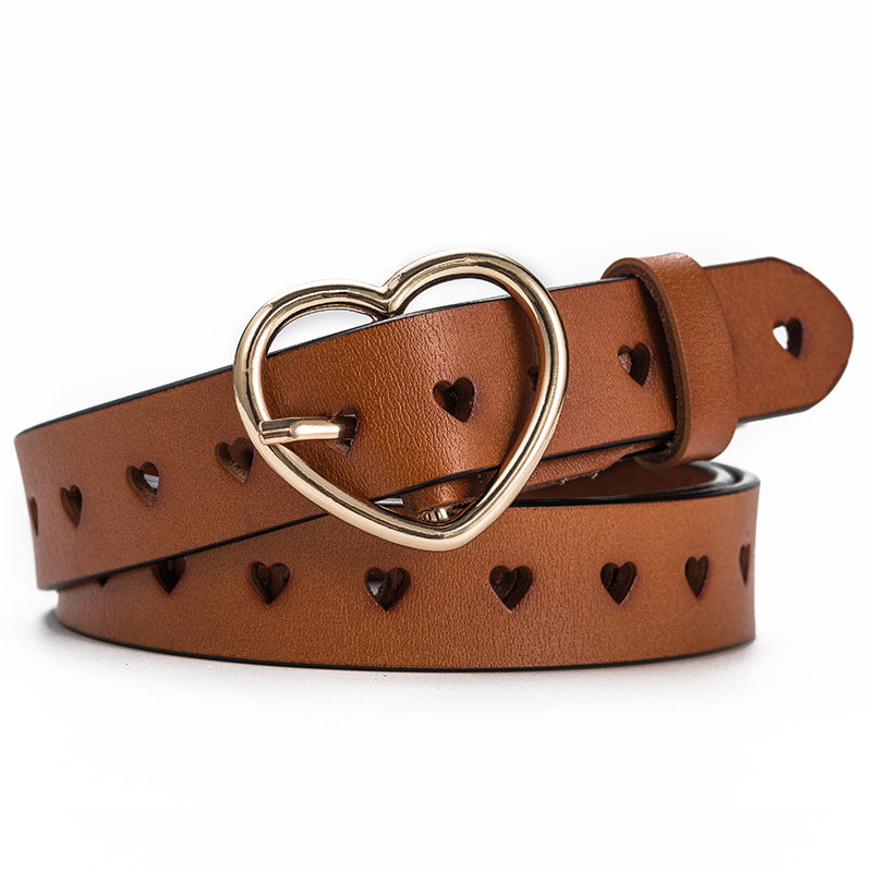Peach heart buckle leather belt