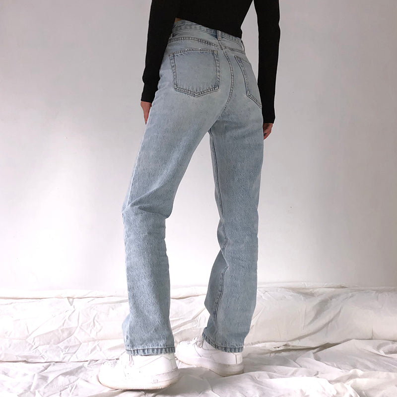 Retro high-rise straight-leg denim trousers