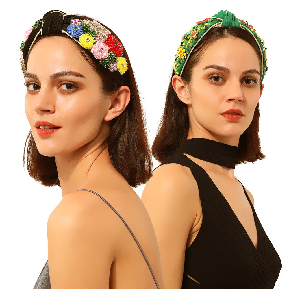 Colorful floral knotted temperament headband
