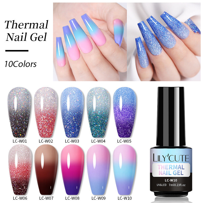 Temperaturændring Glitter UV Neglelak Tre-sektions Farveskift