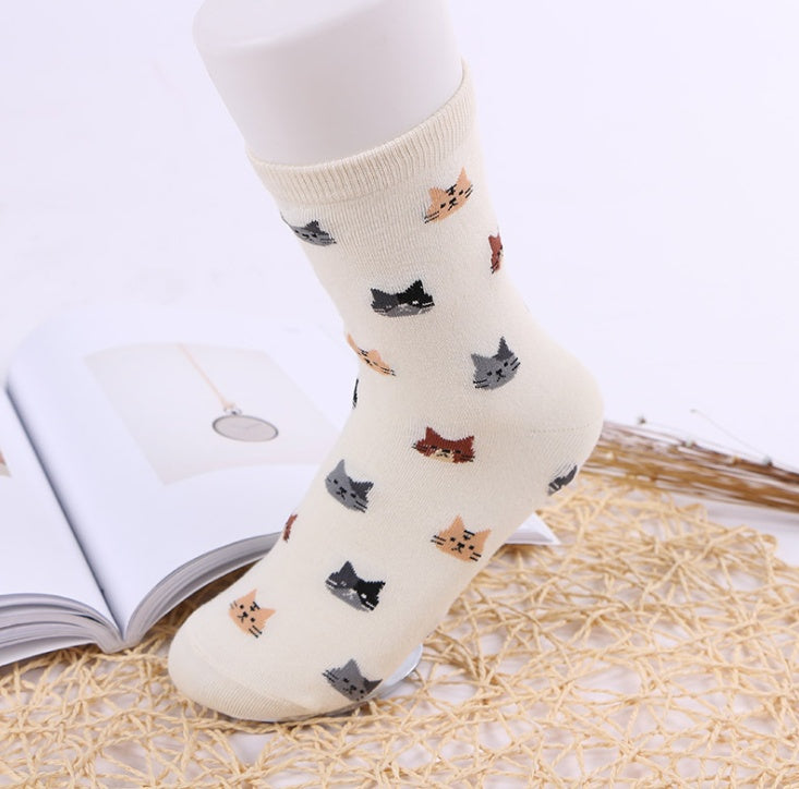 Spring and autumn breathable kittens in the art tube female socks